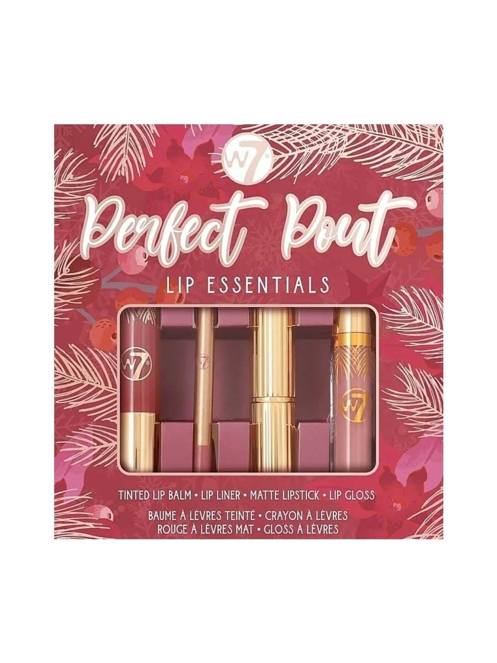 W7 Perfect Pout Lip Essentials 4 Piece Makeup Gift Set Lipstick Gloss Liner